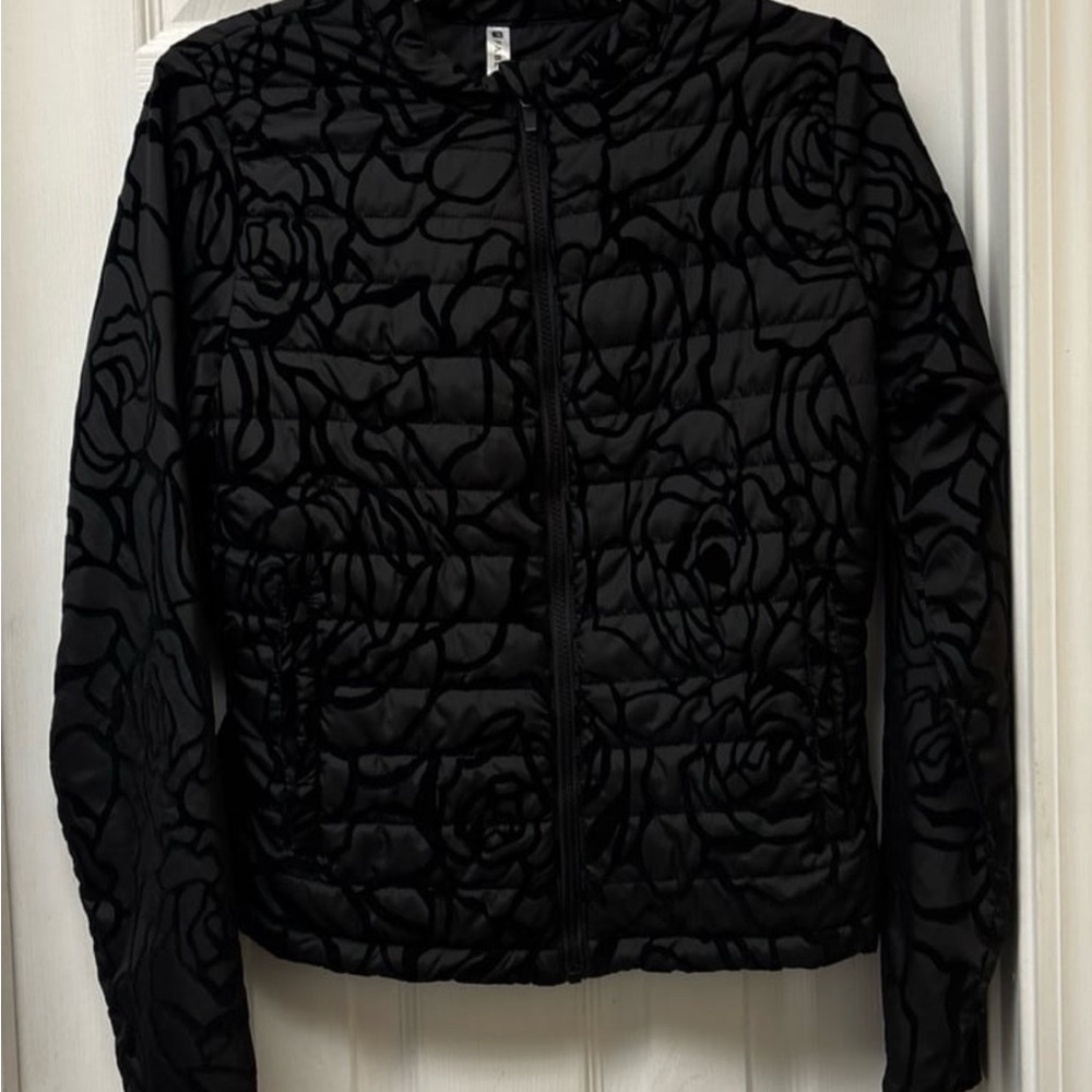 Fabletics Black Rose Pattern Puffer Jacket - image 1